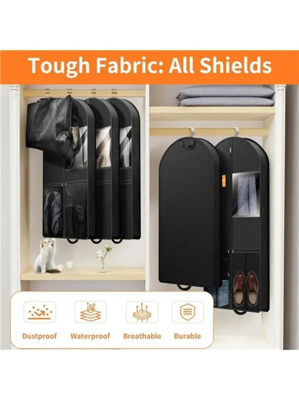 Men Suit Garment Bag Travel Foldable Clothes Coat Jacket Tuxedo Shirt Black